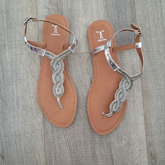TRISTAN Silver Beaded Sandals - Picture 1 of 3